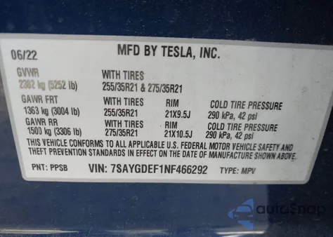 2022 Tesla Model Y Performance Dual Motor All-Wheel Drive from USA, damaged, VIN 7SAYGDEF1NF466292
